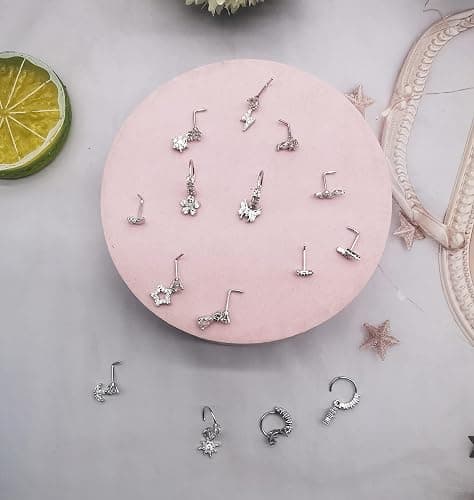 SAMOCO 20Pcs 20G Dangle Nose Ring L Shaped Dangling Nose Stud for Women Stainless Steel Nose Ring Studs CZ Flower Dangle Nose Rings Hoops Nose Piercing thumbnail 7