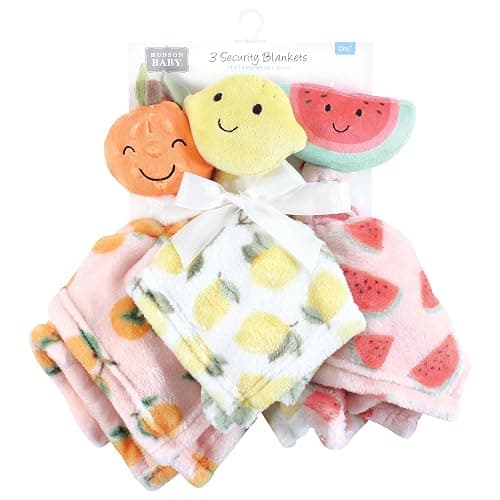 Hudson Baby Infant Girls Animal Face Security Blanket, Fruits, One Size thumbnail 2