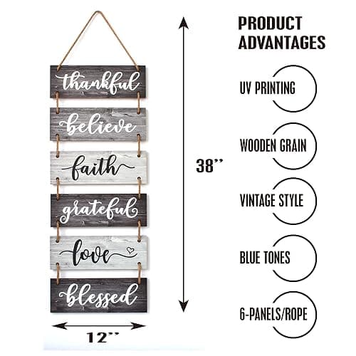 Buecasa Family Wall Decor Sign - Farmhouse Rustic Home Decoration for Living Room Bedroom - Inspirational Large Wall Hanging Plaque 6pcs 38x12 Inches thumbnail 3