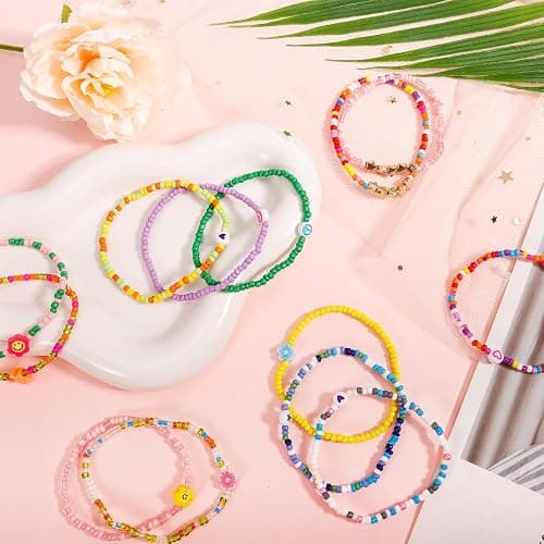 Guiqulai 48 Pcs Kids Friendship Bracelet Set,Colorful Adjustable Beaded Bracelets,Cute Stretch Preppy Bracelets thumbnail 2