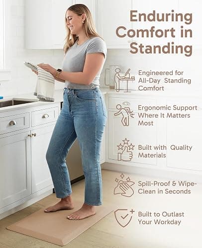 Ophanie Kitchen Mats for Floor, 3/4 inch Thick, 20x32 Anti Fatigue Christmas Cushioned Mat, Kitchen Rug, Waterproof, Comfort Ergonomic Standing Mat for Office, Home, Sink, Beige Non-Slip Ridged Bottom thumbnail 4