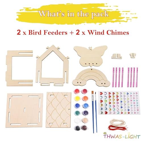 Kids Arts and Crafts for Outdoor,2 Pack Bird Feeder Wind Chime Kits for Children to Build and Paint, DIY Unfinished Wood STEM Painting Activities Crafts Toys for Boys Girls Ages 3-5 4-8 8-12 6-8 thumbnail 6