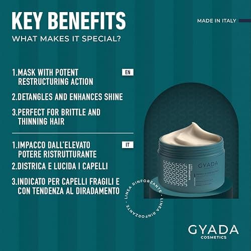GYADA COSMETICS, Impacco Capelli Rinforzante con Spirulina, Nutriente, Anticaduta, Contrasta le Doppie Punte, Indicato per Capelli Fragili, con Avena e Ginseng, 250 ml, 1 thumbnail 3