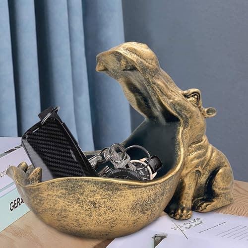 aboxoo Hippo Statue Home Resin Hippopotamus Figurine Sculpture Table Art Decoration Sundries Key Container Storage Box (Gold) thumbnail 6