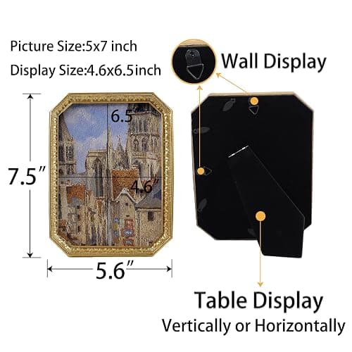SIKOO Vintage 5×7 Gold Picture Frame Antique Ornate Photo Frame Tabletop and Wall Hanging with High Definition Glass Front for Home Décor,Retro Photo Gallery, Old-Fashioned Art thumbnail 3