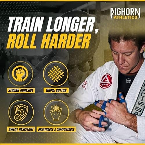 Bighorn Athletics Jiu Jitsu Finger Tape, Rock Climbing Tape | Multipurpose for Sports & Injuries: MMA, Volleyball, Football, Basketball, Tennis, Golf, Hands & Toes, 0.5-Inch x 45-feet, 8-Rolls, Blue thumbnail 4
