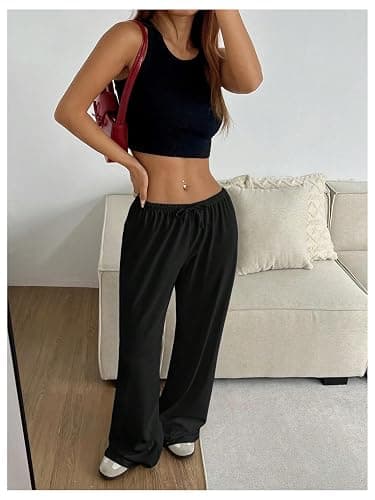 RoseSeek Women's Drawstring Waist Straight Streetwear Long Wide Leg Pants Casual Loose Baggy Workout Long Fall Sweatpants thumbnail 3