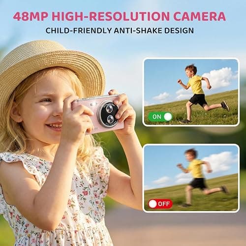 Digital Camera, 48MP FHD 1080P Point and Shoot Camera with 16x Zoom, Anti Shake Autofocus Compact Camera with 32GB Card for Kids, Beginners, Teens, Pink thumbnail 3
