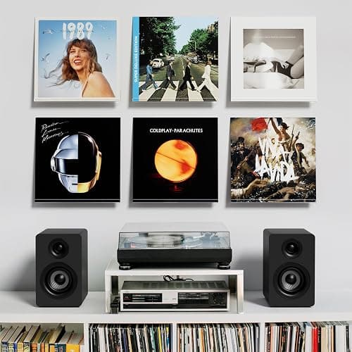 NIUBEE Vinyl Record Wall Holder: 6 Pack Drill-free Album Display Shelves with Adhesive Tapes for Renter, Clear Floating Vinly Rack for Living Room Music Corner thumbnail 2