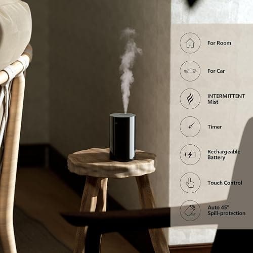 Airversa Waterless Diffuser for Essential Oil, Battery Operated Nebulizer, 0.7 Fl.Oz./ 20mL Capacity, Mini Scent Air Machine, 3 Countdown Timers & 3 Mist Levels for Home Room Car Office - AN8 Black thumbnail 2