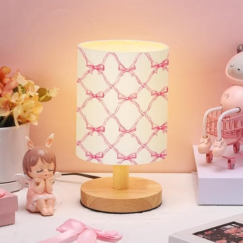 VIHOSE Coquette Bow Table Lamp for Kids Pink Bow Bedside Lamp for Bedroom Wooden Nightstand Cartoon Nursery Decoration Lampshade for Girls Boys Living Room thumbnail 3