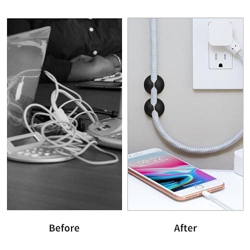 Flezoo Cord Holder Cable Clips, 12PCS Black Adhesive Cord Organizer Charger Holder Wire Management Keeper for Nightstand, Desk, Office or Mouse - Black thumbnail 5