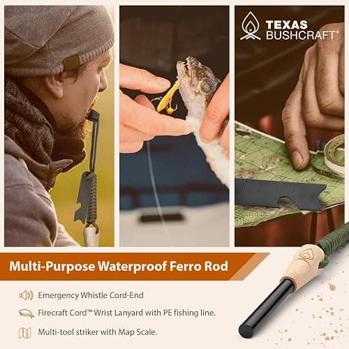 Texas Bushcraft Fire Starter - 3/8" Thick Ferro Rod with Striker and Paracord Wrist Lanyard – Waterproof Flint Fire Steel Survival Lighter for Your Camping, Hiking and Backpacking Gear thumbnail 6