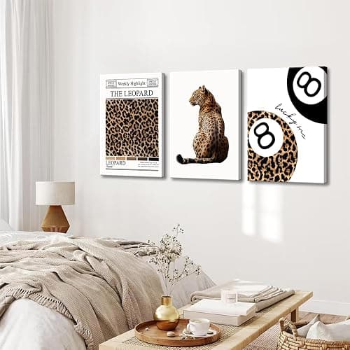 Set of 3 Trendy Leopard Canvas Wall Art Funky Lucky 8 Ball Posters Prints Preppy Room Aesthetic Cheetah Wall Decor Pictures for Girly Bedroom Apartment Dorm 16x24in thumbnail 5