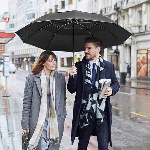 G4Free 54/62 Inch Windproof Inverted Umbrella with Reflective Stripe, Large Compact Reverse Golf Travel Umbrella for Rain 10 Ribs Double Canopy Automatic Open Close - Black - 62 inch thumbnail 6