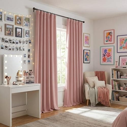 RYB HOME 100% Blackout Pink Curtains for Girls Bedroom, 2 Panels Blackout Thermal Insulated Noise Reducing Window Drapes for Kids Baby Room Living Room, 52 inches Wide by 84 inches Long thumbnail 2