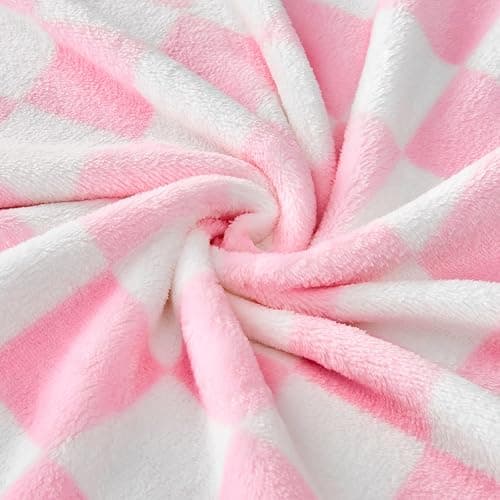 Edenleaf Pink Checkered Fleece Throw Blanket for Couch Warm Home Decor | Ultra Soft Cozy Fuzzy Blanket for Bed Sofa, Fluffy Lightweight Throw for Travel, Cute Holiday Gifts, All Seasons, 50"x60" thumbnail 7