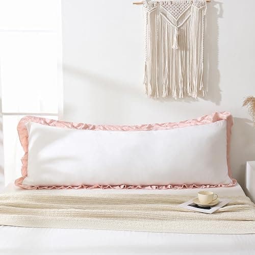 Merryword Pink Body Pillow Cover 20x54inches White and Pink Reversible Long Pillowcase Ruffled Body Pillowcases Cute Pillowcase Pillow Sham (1 Body, White Pink) thumbnail 2