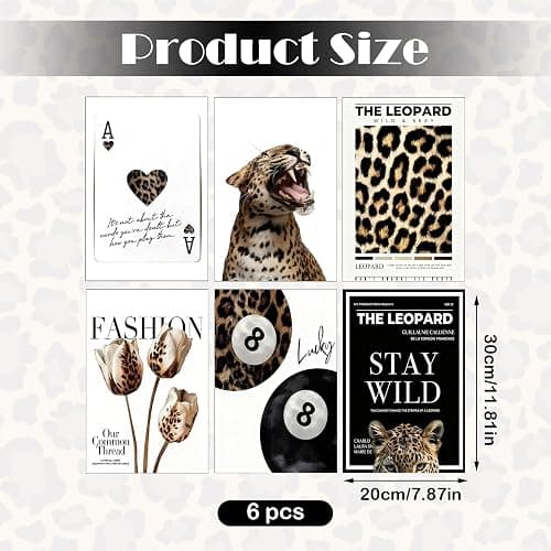 6Pcs Leopard Print Bedroom Decor, Chic Trendy Vogue Poster Set, Canvas Room Decor Aesthetic Bedroom Wall Art, Fashion Y2K Room Decor for Teens, Young Adults Wall Decoration (Unframed, 20X30cm) thumbnail 7