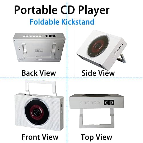 Portable CD Player with Speakers, Desktop CD Players for Home, Bluetooth, Remote Control, LED Screen, FM Radio, U Disk, AUX Port, Wired, White thumbnail 6