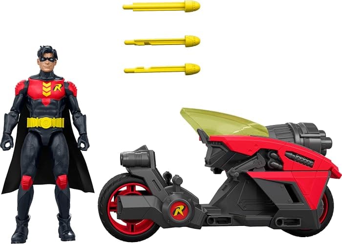 Mattel DC Premier 6.5 Inch Robin Figure & Cycle Vehicle with Projectile Launch, Exclusive Deco, Batlink Robin Cycle thumbnail 5