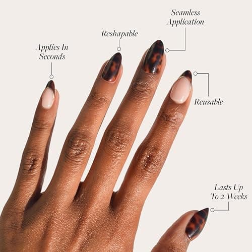 Glamnetic x GLAMZILLA Press On Nails - KILLAZILLA | Short Almond Tortoiseshell Fake Nails with French Tips, Reusable | 15 Sizes - 30 Nail Kit with Glue thumbnail 3