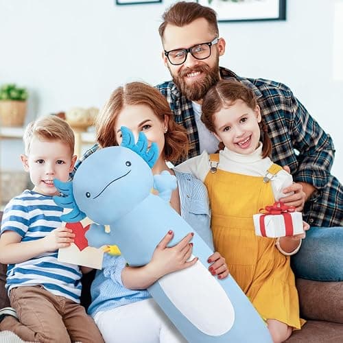 Dalmao 36 inch Cute Giant Blue Axolotl Plush Soft Body Pillow, Large Axolotl Stuffed Animals Toy, Squishy Plushies Gifts for Kids Boys Girls Birthday thumbnail 8
