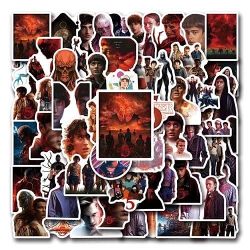60pcs Movies Stranger Things 5 Stickers Pack, Cartoon Stranger 5 Things 5 Style Waterproof Vinyl Stickers for Teenagers and Adults for Laptop Skateboard Phone Guitar Travel Case Bike thumbnail 4