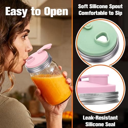 Palksky Mason Jar Drinking Lids 2 Pack, Wide Mouth Stainless Steel Sip Lid with Heat-Resistant Silicone Cover, Leakproof Airtight Flip Cap, Durable Mason Jar Accessories for Coffee & Drinks thumbnail 5