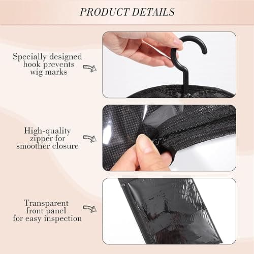 4 Pack Wig Storage Bags with Hanger, 24 Inch, Black | Dust-proof non-woven bags, clear window, wig-safe hanger, closet or travel storage thumbnail 4