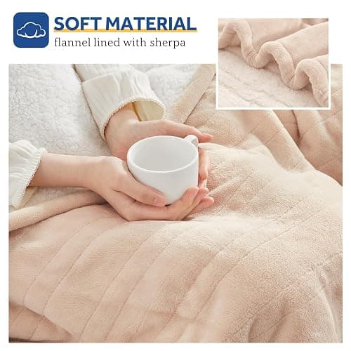 SEALY Heated Blanket Electric Throw, Flannel & Sherpa Heating Throw with 6 Heat Settings & 2-10 Hours Auto Shut Off, Fast Heating & ETL Certification, 50x60 Inch, Beige thumbnail 5