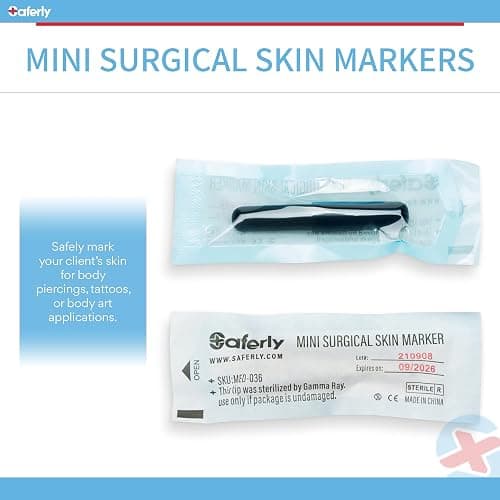 Saferly Mini Surgical Skin Markers Tattoo Stencil Pen, Safe, Washable, Interchangeable, Body Piercing Art, Tattooing Supplies, for Marking, To Draw, Prep, Plan, Gentian Violet Ink, Box of 30 thumbnail 2