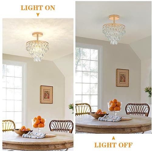 YONGYIPE Mini Crystal Chandelier Modern Crysal Flush Mount Ceiling Light for Bedroom Closet Hallway with E26 Base Small Pendant Light (Gold-Ceiling) thumbnail 5