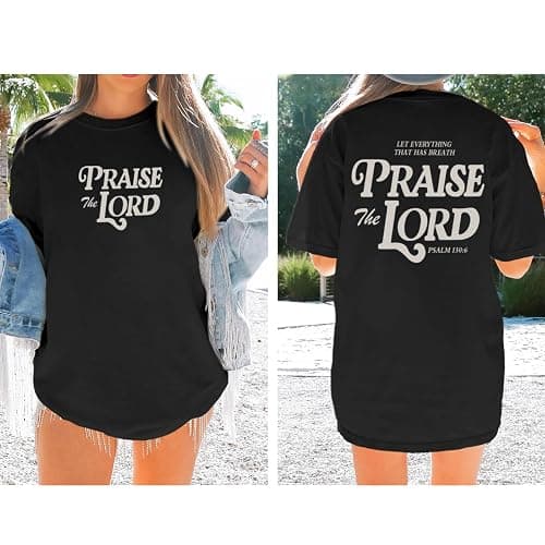Kelxjia Oversized Christian Shirts for Women Praise The Lord T-Shirt Religious Bible Verse Tshirt God Jesus Shirt Graphic Tee thumbnail 7