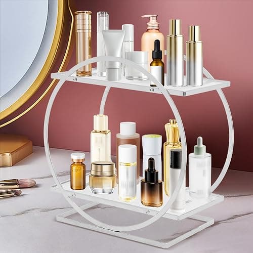 Make-up-Organizer für Schminktisch, 2-stöckig, Großes Fassungsvermögen Organizer für Parfüm,Hautpflege Organizer Vanity Caddy Regal für Schlafzimmer, Kommode (Silber) thumbnail 2