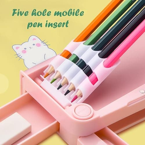 LilyBeauty Multifunction Pencil Case for Boys & Girls, Cute Cartoon Pencil Box Organizer Stationery with Sharpener, Scissors & Rule, Birthday Gifts for Kids Teens(Pink) thumbnail 5