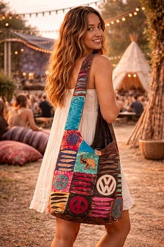 Hobo Colorful Shoulder Bag Women Sling Slouch Hippie Boho (Peace) thumbnail 2