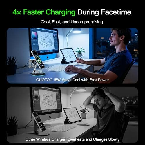 3 in 1 Mag-Safe Wireless Charger Stand for iPhone Apple Watch AirPods | Adjustable Blue Ambient Light,15W Magnetic Charging Station for iPhone 17 16 15 14 13 12 Series wireless charging station thumbnail 4