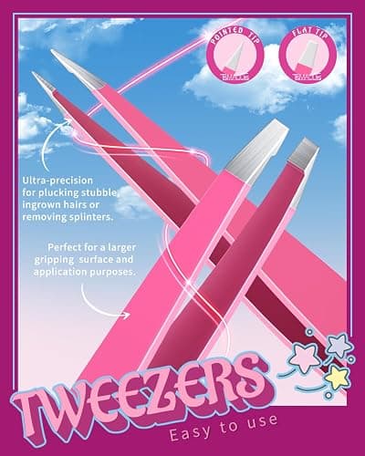 TsMADDTs 6 PCS Eyebrow Tweezers Set, Tweezers for Women Facial Hair with Curved Scissor and Eyebrow Brush for Ingrown Hair thumbnail 2