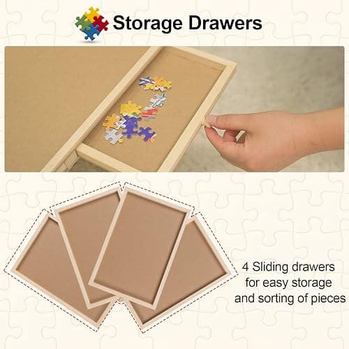Aloftopz 1000 Piece Wooden Folding Puzzle Table with Legs, 22" x 30" Jigsaw Puzzle Board with 4 Drawers and Protective Cover Portable Jigsaw Puzzle Table for Adults and Teens thumbnail 5