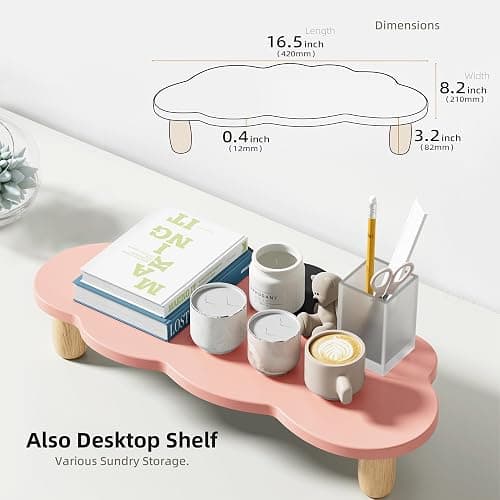 AFOOYO Monitor Stand Riser,Cloud-Shaped Sturdy Wood Computer Monitor Riser, Laptop Monitor Stand, Multi-Purpose Desktop Organizer Riser for Computer, Laptop, Printer, TV,Pink thumbnail 4