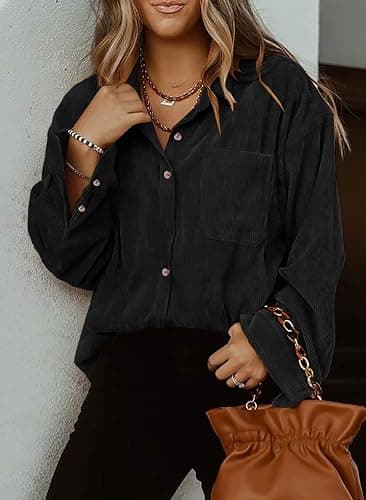 Astylish Women Corduroy Shirts Casual Long Sleeve Button Down Blouses Top thumbnail 6