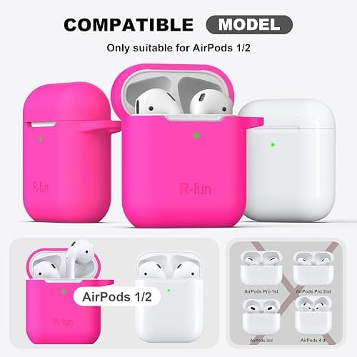 R-fun for AirPod 2nd Generation Case Cover, Soft Silicone Protective Cover with Keychain for Women Men Compatible with AirPod 2nd 1st Generation Charging Case, Front LED Visible-Rose Pink thumbnail 3