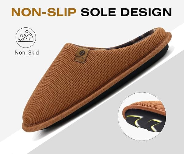 ONCAI Men's House Slippers, Cushion Memory Foam Shake Fleece and Man House Shoes with Faux Fur Lining and Indoor Outdoor Rubber Soles US Size 7-15 thumbnail 6