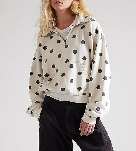MSBESYOR Women’ Polka Dot Half Zip Sweatshirts Oversized Fleece Pullover Long Sleeve Quarter Zip Casual Hoodie with Pockets thumbnail 2