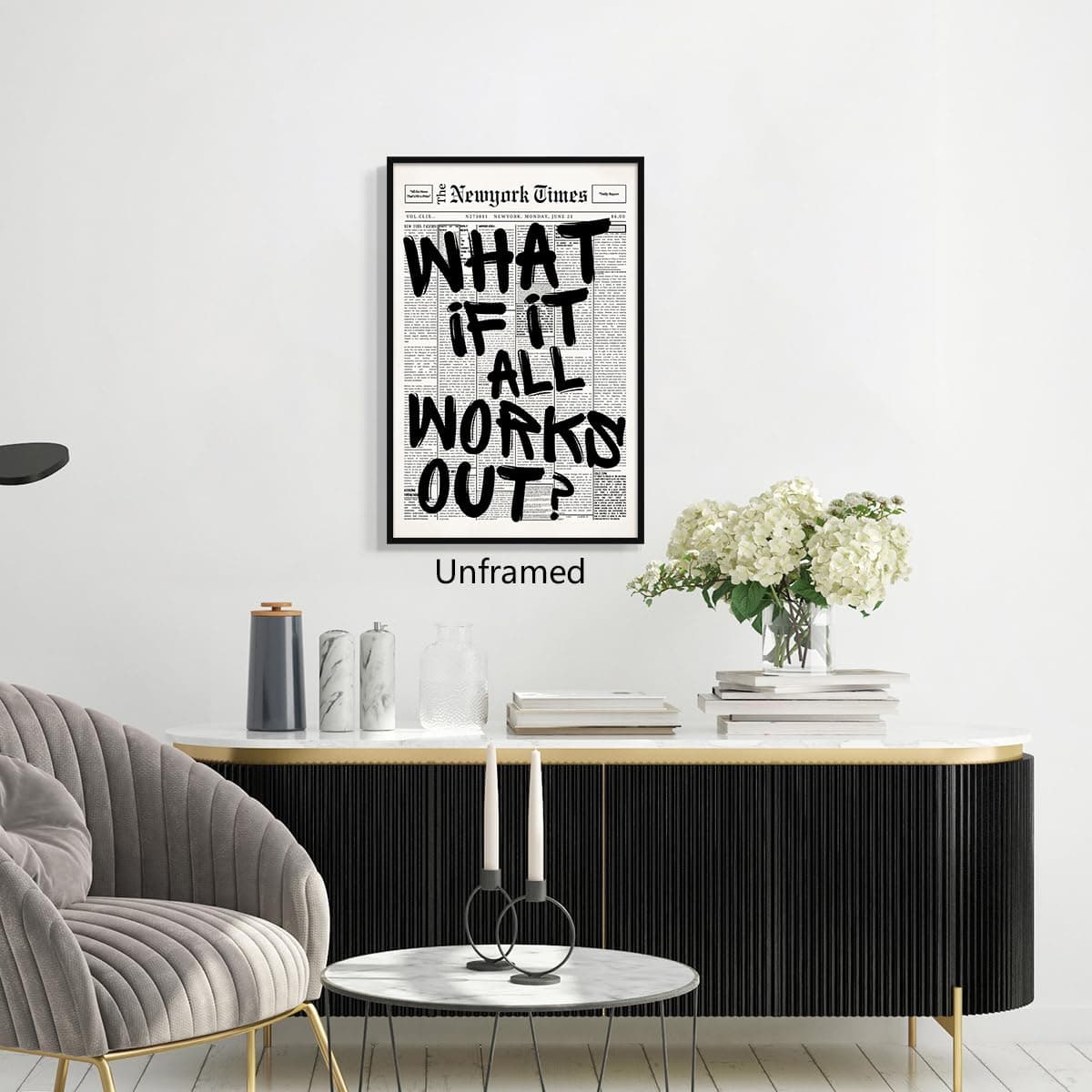 What If It All Works Out Canvas Wall Art, Black and White Newspaper Aesthetic Poster, Positive Affirmations Wall Decor, Daily Inspirational Quote Typography Print for Bedroom 8x12in Unframed thumbnail 4