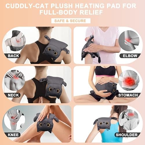 Microwave Heating Pad for Cramps Pain Relief, 16 * 12'' Moist Microwavable Period Menstrual Heating Pads for Cramps, Back, Neck Shoulder and Knee, Cute Stuffed Animal Heating Pad - Grey Cat thumbnail 3