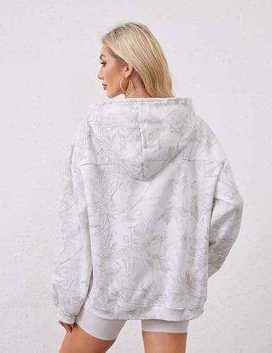 TERIVEEK Women Camo Hoodies Oversized Maple Leaf Fleece Hooded Sweatshirt Long Sleeve Fall Trendy Pullover Hoodie with Pocket thumbnail 3