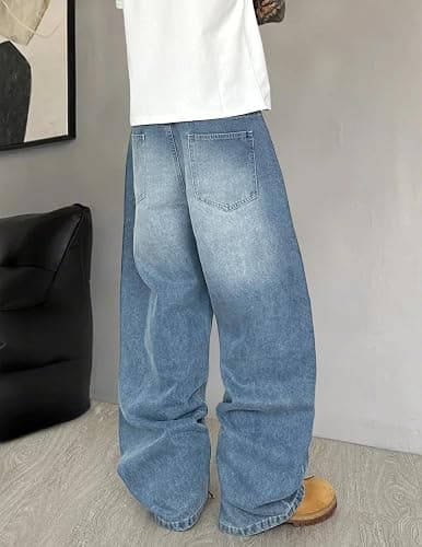 QGRSWBC Mens Wide Leg Jeans Super Baggy Pants Y2k Loose Fit Denim Jeans Skater Trousers Streetwear thumbnail 2