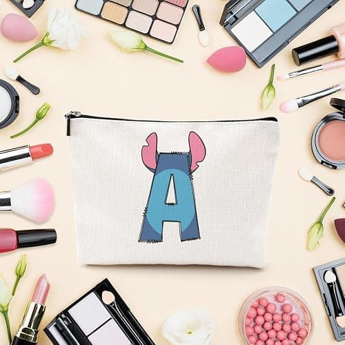 LONGXIN Cute Cartoon Gifts Initial Personalized Makeup Bag Monogrammed Cosmetic Bags Small Makeup Pouch Birthday Christmas Gifts for Women Girls (A) thumbnail 2